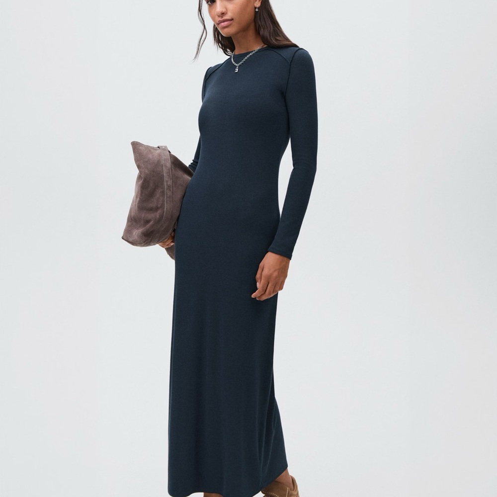 Mango Navy Jersey Maxi Dress Size L NWOT